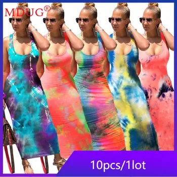 10pcs Sexy Tie Dye sem encosto Bandagem Vestidos para as Mulheres de Verão de Tornozelo Comprimento Vestidos de Uma Peça de Desgaste do Clube Roupas Atacado M11081