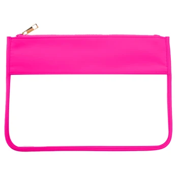 Neon cor-de-Rosa de Nylon Claro Bolsa de Maquiagem Letra de Patches de PVC Transparente Cosméticos de maquilhagem de Viagem de Armazenamento Organizador de Bolsas de Presente de Aniversário