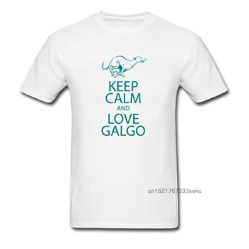 T-shirt de algodão Manter a Calma E o Amor de Cão Galgo Greyhound Letra Imprimir Homens de Branco Cinza Preto de Manga Curta Diversão Topos & Tees