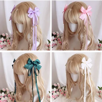 lolita acessórios Longa fita com arco e sinos gancho doce e linda lolita acessórios de cabelo cocar de cosplay anime