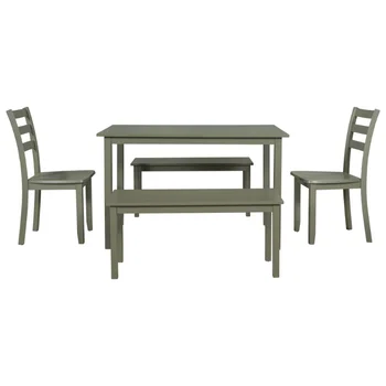 TOPMAX 5-peça de Madeira Conjunto de Jantar\ Cozinha, Mesa com 2 Cadeiras e 2 Bancos\ Fazenda, Estilo Rústico,\ Verde