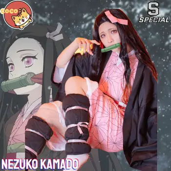 CoCos-S de Anime Demon Slayer Nezuko Kamado Cosplay Traje Quimono Uniforme, Roupas, Adereços Definido Para a Comic-Con Partes e Peruca