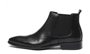 Outono e inverno os sapatos de homem dedo apontado carvedankle homens botas de couro genuíno de alta-top casual sapatos chelsea boots botas de trabalho