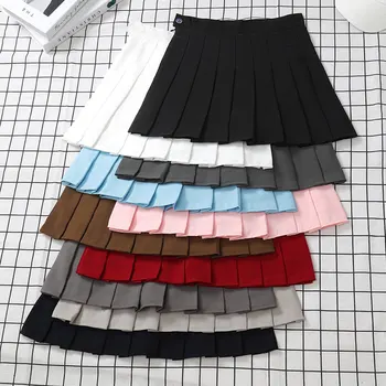 Saia das Mulheres negras Cintura Alta Verão Roupas Vintage coreano Harajuku Vermelho Uma Linha de Mini Eam Escola Plissada Curta Saias Para as Mulheres