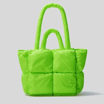 A Moda Fluorescente Verde Almofadado Mulheres Sacos De Ombro, Designer Acolchoado Bolsas De Luxo Laser De Nylon De Grande Capacidade Sacola De Inverno