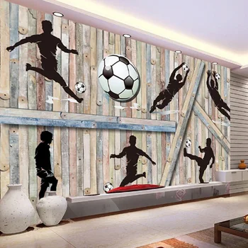 3D papel de Parede Moderna Placa de Madeira de Esportes do Futebol Foto Murais de Parede Vivo de Quarto de Criança Quarto de Fundo, Pintura de Parede Decoração da Casa
