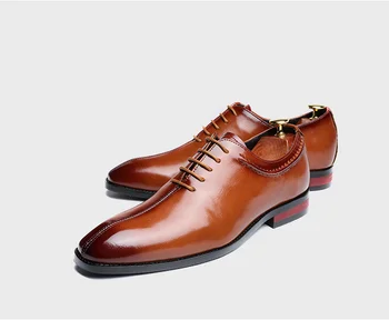 Homens Sapatos Oxford Laço Preto Cap Toe Oxfords De Negócios Do Escritório De Casamento De Homens Vestidos De Marrom Sapatos De Couro Genuíno Sapatas Dos Homens