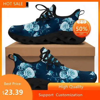 HYCOOL Respirável Esporte Sapatos Retrô Azul, Rosa Flor de Impressão 3D Mulheres Homens de Ar Leve de Malha de Aumento da Altura Ginásio de Viagem Sapatos