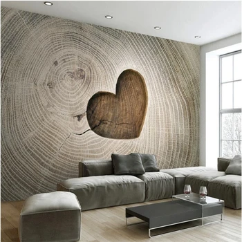 Papel de parede papel de parede Personalizado criativo em forma de coração oco tridimensional grão de madeira TV da sala de estar de plano de fundo mural