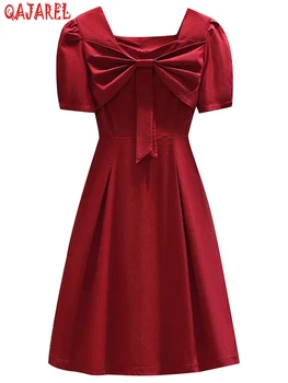 2023 Moda Verão Mini Noite Arco Coreano Vestido De Mulher Elegante Vestido De Festa Casual Férias Vintage Vermelho Hepburn Formal Vestido Chique