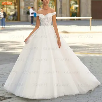 A moda de Vestidos de Noiva Branco Fora Do Ombro 2021 robe de mariée Appliqued Bola Vestido Vestido de Noiva Personalizados Feitos vestido de noiva