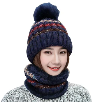2021 inverno best-seller de senhoras de correspondência de cores lenço tampa de malha de lã bola chapéu de lã exterior, um chapéu