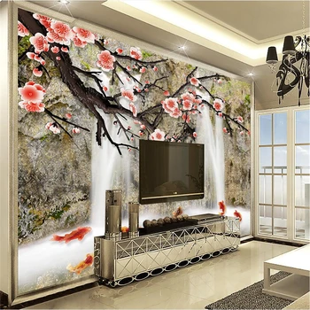beibehang Grande papel de Parede Personalizado Mural Novo Chinês Fugui Jiuyu Ameixa Mapa de Sala de estar com TELEVISÃO de Parede Pintura Decorativa de papel de parede
