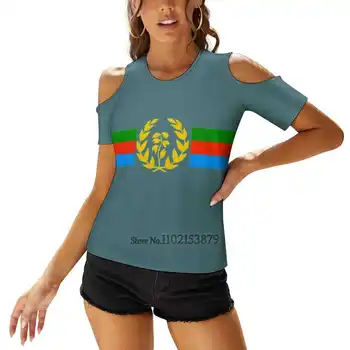 Eritrean Bandeira - Eritrean Emblema & Eritreia Bandeira Camisa Zíper Sexy T-Camisa Casual Tops Oco Pulôver Top De Senhoras T-Shirts