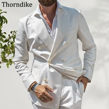 Thorndike 2021 Homens Brancos Soltas Terno,o Sólido, o Pico de Lapela Double Breasted Festa de Casamento Terno,Feito de Duas Peças de Smoking do Noivo