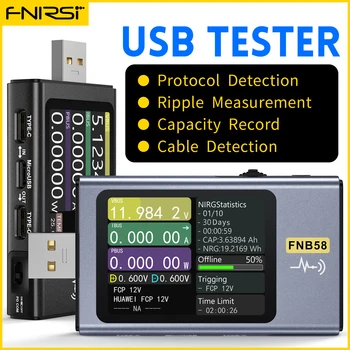 FNIRSI-FNB58 USB Testador de Bateria Voltímetro Amperímetro TIPO-C Carga Rápida Detecção de Gatilho Capacidade de Medição de Ondulação de Medição
