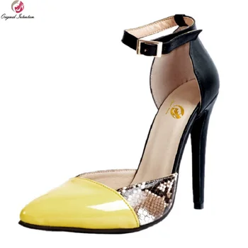 Intenção Original de Moda as Mulheres Sandálias Elegantes, bico Fino, Salto Alto Sandálias Amarelas Sapatos de Mulher, Mais US Tamanho 4-15