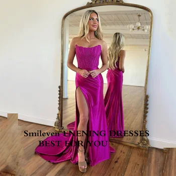 Smileven Cor-De-Rosa Sereia Vestidos De Noite Corset Lace Arábia Saudita Vestido De Festa Sem Alças Do Manto De Sua Noite De Baile Vestido De 2023