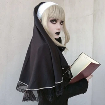 Lolita Freira Capacete para Mulheres Meninas Góticas Loli Traje Cosplay Acessórios Medievais Festa de Halloween Véu Cabeça
