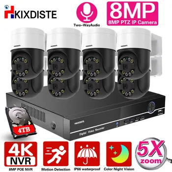 POE Câmera do CCTV Sistema de Segurança Kit de PTZ 4K 8CH NVR Kit Cor de Visão Noturna Áudio de Duas Vias de 8MP Câmera IP de Vigilância por Vídeo Definido