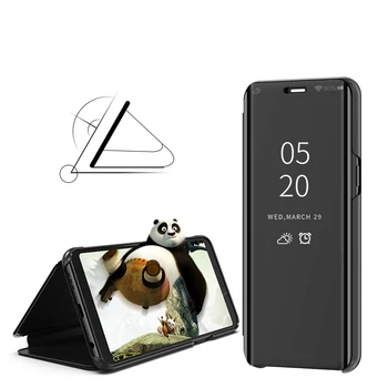 Luxo Espelho Visão Clara Case para Samsung Galaxy A6S Tampa do Telefone do Chapeamento da Base de dados de Suporte Vertical
