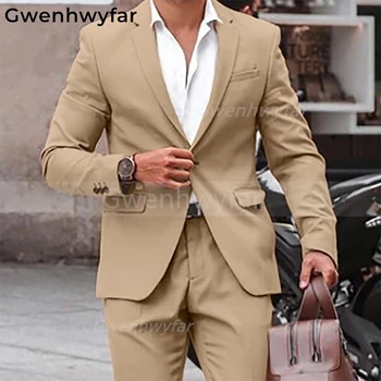 Gwenhwyfar Elegantes, Homens de Negócios do Terno Um Botão Noivo, Festa Formal Homens Ternos 2 Peças(Casaco+Calça )Traje De Novio 2022