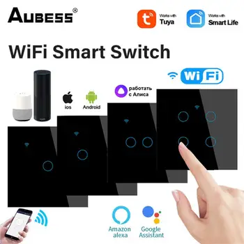 Vida Inteligente Aplicativo Smart Touch Mudar Para Alexa E Google Para Casa Neutro Interruptor De Luz Wi-Fi Interruptor Da Parede Da Casa Inteligente De Automação