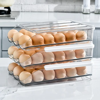 Ovo Organizador Ovo de Plástico Cremalheira do Armazenamento do enrolamento Automático Frigorífico Suprimentos Domésticos Transparente para o Refrigerador Organizador Bin