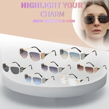 Luxo sem aro Quadrado de Metal Óculos de sol com Espelhos Laterais Prova Ultravioleta Óculos de sol das Mulheres da Pesca de Óculos para Homens Design UV400