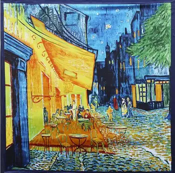 90*90 cm Marca de Luxo Mulheres Lenços de Seda Van Gogh Pintura Praça Lenços Primavera Verão Xailes Para Senhoras