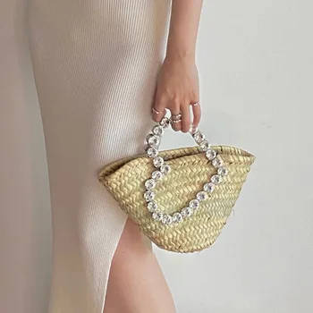 Acrílico diamante de água grama de tecido do saco de mão crossbody tecido do diamante saco de ombro tecido cesta de palha messenger bag saco de mulheres