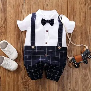 Baju bebê, romper manga curta roupas de cavalheiro 100% algodão, roupas para recém-nascido de crianças de 0-2 anos