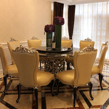 Personalizado neoclássico restaurante mobiliário, de madeira maciça, pura mão-carved naturais mesa de mármore, mesa-redonda