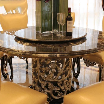Personalizado neoclássico restaurante mobiliário, de madeira maciça, pura mão-carved naturais mesa de mármore, mesa-redonda