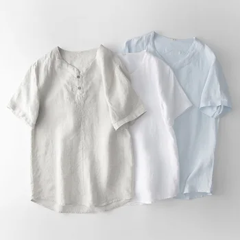 2023 primavera, verão, moda masculina casual linho natural de lazer Simples design camisa blusa