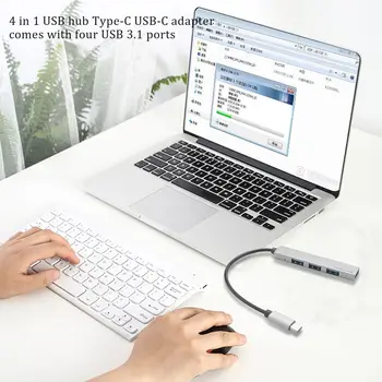 4 em 1 Hub USB Tipo-C-USB-C Adaptador Com 4 USB 3.1 Porta Para o Macbook Pro T-809A cinza