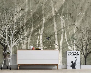 Papel de parede personalizado pintado a mão retrô e minimalista em preto e branco madeiras sofá PLANO de fundo de parede decorativo pintura mural behang