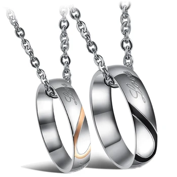 AENINE da Moda de Aço Inoxidável Metade Coração Simples Círculo do Amor Real, dois Anéis de Anel de Noivado de Jóias Para as Mulheres AR19181