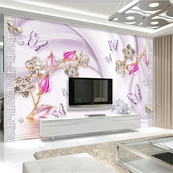 beibehang papel de parede Personalizado 3d diamond flower lago dos cisnes jóias papier peint TV na parede do fundo 5d decorativa mural 8d papel de parede