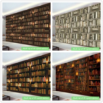 Livros de papel de Parede Personalizado Grande Mural para o Office Sala Quarto Vintage de Decoração em 3D Bookshelf PosterCoffee Loja de plano de Fundo