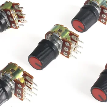 5Set WH148 Potenciômetros 1K 10K 20K 50K 100K 250K 1M 15mm 6pin Linear Cone Potenciômetro giratório Resistor com Vermelho AG3 Botão Pac