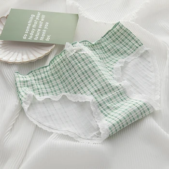 5pcs de Mulheres de roupas íntimas de Puro Algodão Shorts Panti de Verão, Original da Luz Verde Meados de Cintura Cuecas Respirável Meninas Cueca Calcinha