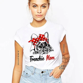 Eu Amo Bonito Bulldog Francês Mãe Engraçado Frenchie Presente T-Shirt Mulher Manga Curta Super Mama Engraçado Cão De Impressão Casual Tees Menina Tops