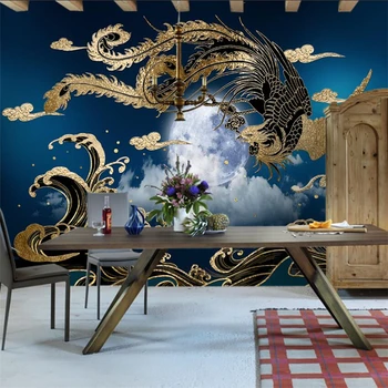 Personalizado mural 3d novo estilo Chinês, golden phoenix PLANO de fundo de parede de sala de estar e quarto a decoração do restaurante pintura фотообои