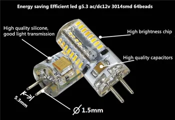 Economia de energia Eficiente do DIODO emissor de GU5.3 12V gel de Sílica led g5.3 AC12V LED GU5.3 AC12V LED G5.3 DC12V 3014 64beads Substituir o bulbo de halogênio