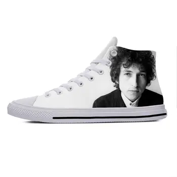 Bob Dylan Música Rock Cantor forma de desenho animado Engraçado Casuais Sapatos de Pano de Alta Superior Respirável Leve Impressão 3D Homens Mulheres Tênis