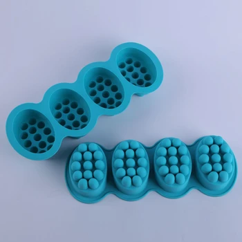 Novo 4 Cavidade 3D Artesanal de Silicone Sabão Moldes de Massagem Terapêutica Bar de Fazer Molde de Ferramentas DIY Forma Oval Sabonetes Artesanato de Resina