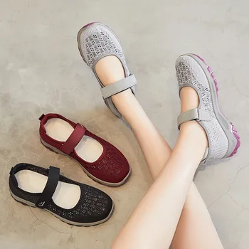 2023 Verão Novo Cunhas de Malha Sapatos para as Mulheres Respirável Mulheres Pano de Sapatos Casuais Sapatos Macio, com solado de Chaussure Femme