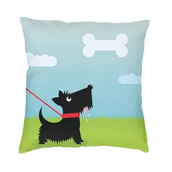 Bonito dos desenhos animados Scottish Terrier Cão Jogar Travesseiro Casos Decoração Kawaii Scottie animal de Estimação Almofadas, Capa para Sofá Quadrado Fronha