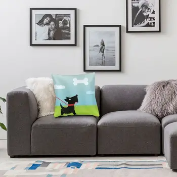 Bonito dos desenhos animados Scottish Terrier Cão Jogar Travesseiro Casos Decoração Kawaii Scottie animal de Estimação Almofadas, Capa para Sofá Quadrado Fronha